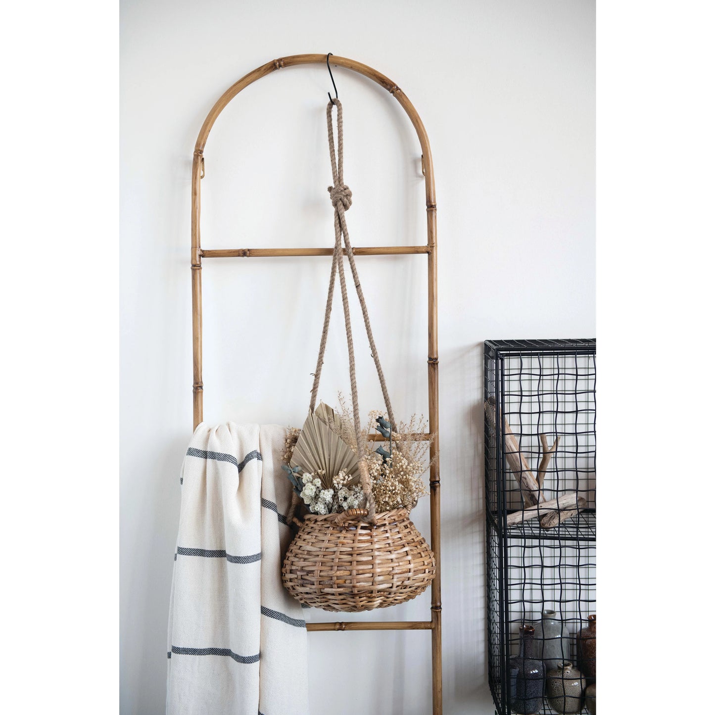 Natural Hand-woven Basket with Rope Hanger