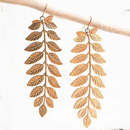 Large Gold Twig Leaf Earrings