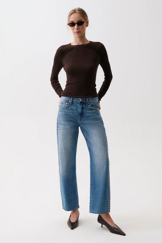 Lexi Mid Rise Bowed Straight Jeans