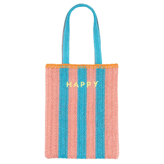 Striped Raffia Happy Tote Bag