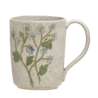 Hand-Painted Stoneware Mug with Botanicals