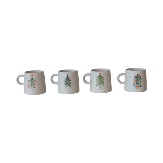Hand-Painted Stoneware Christmas Tree Mugs