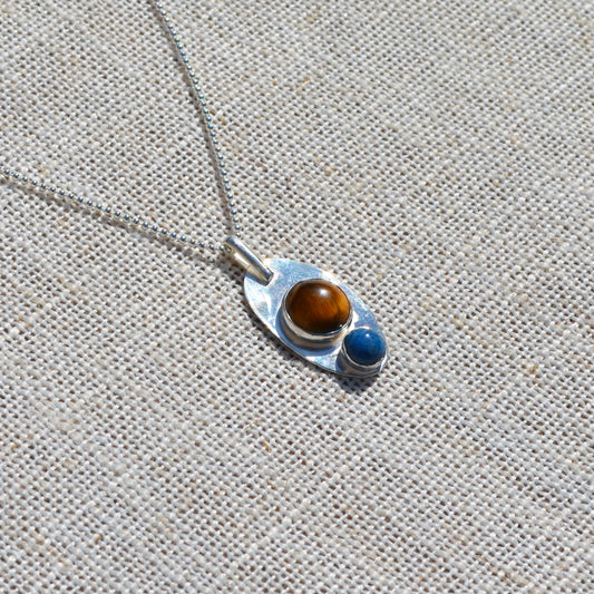 Tiger's Eye & Lapis Pendant Necklace