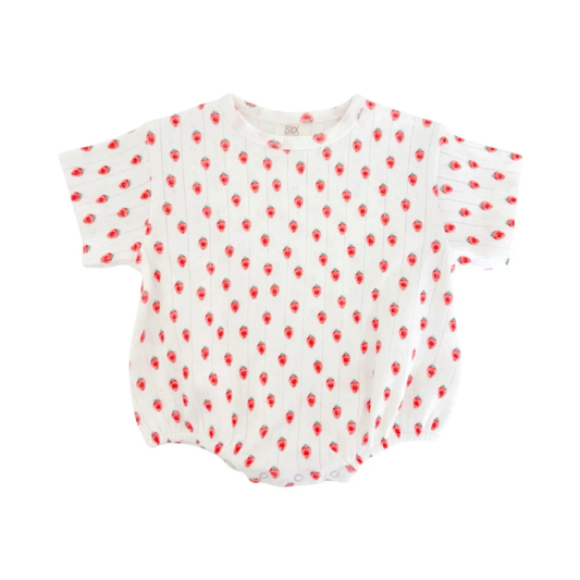 White Strawberry Pointelle Bubble T-Shirt