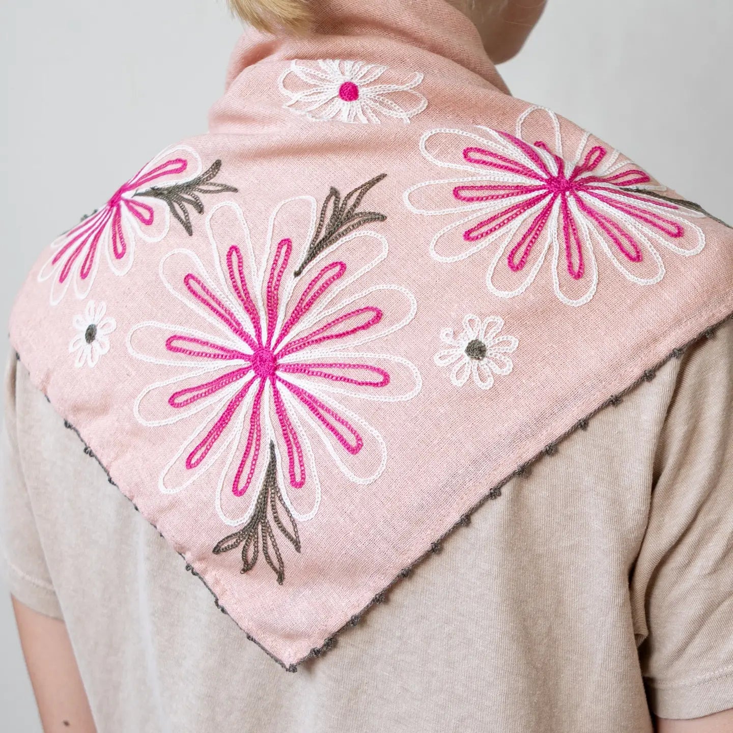 Embroidered Silk Noil Bandana