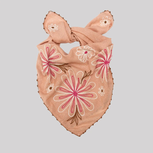 Embroidered Silk Noil Bandana