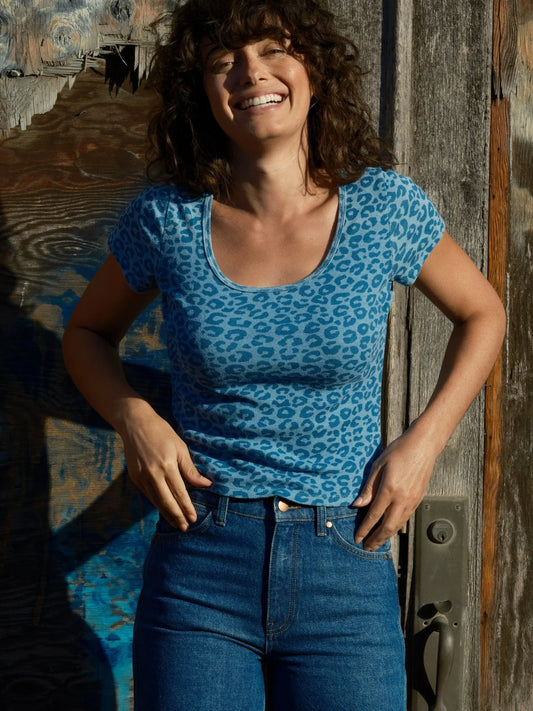 Blue Leopard Scoop Ribsy Tee