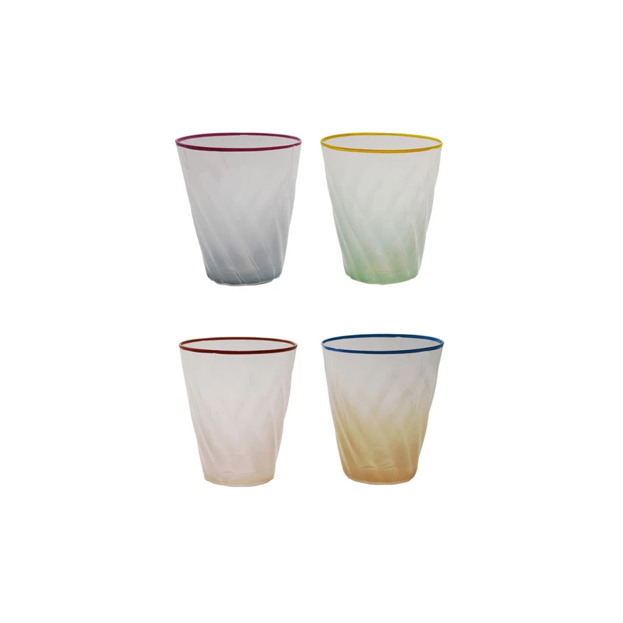 Twisted Drinking Glass with Colored Rim