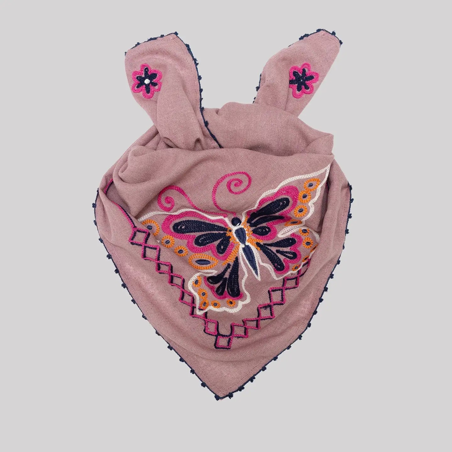 Embroidered Silk Noil Bandana