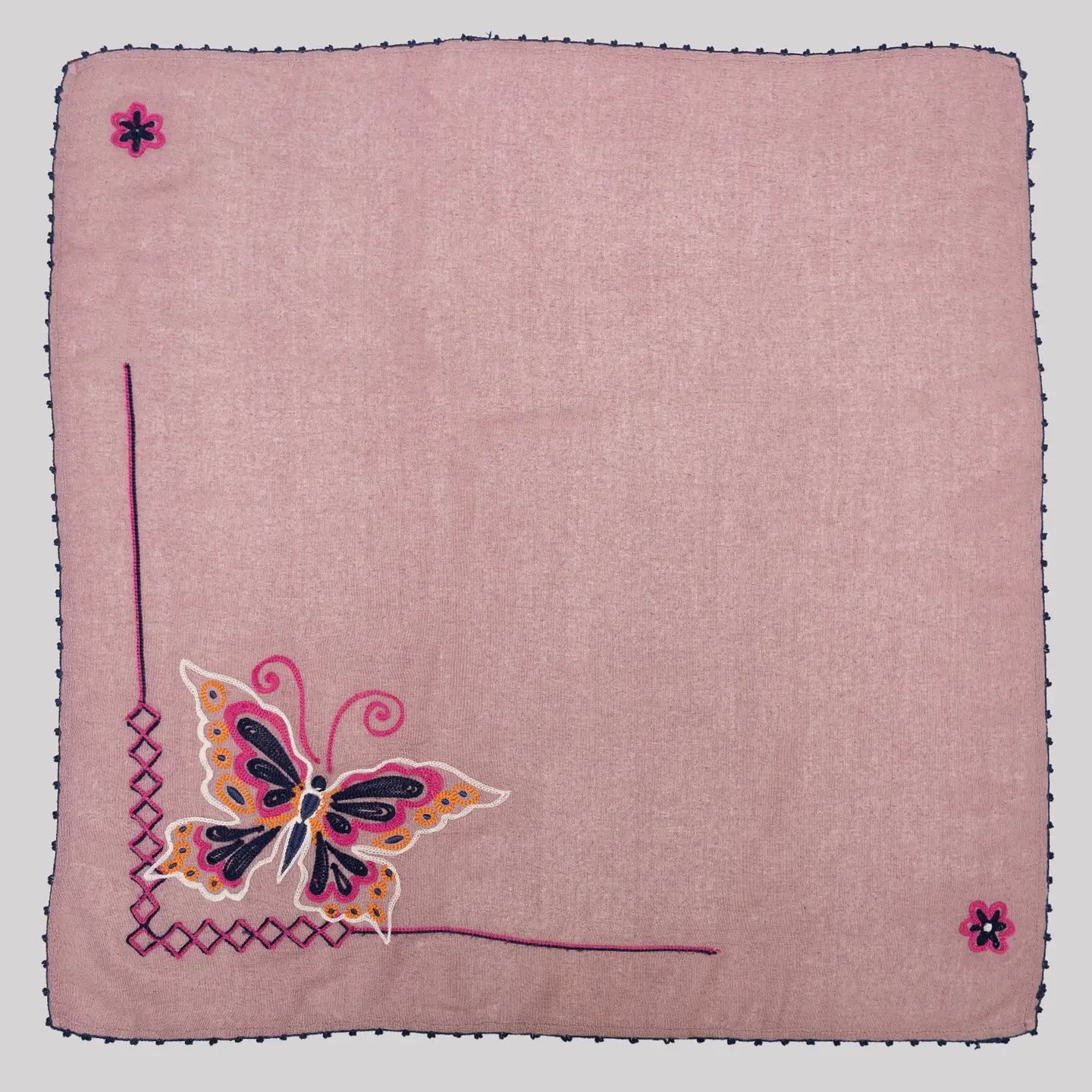 Embroidered Silk Noil Bandana