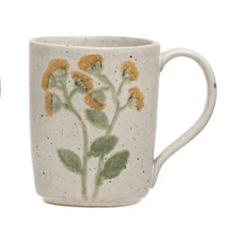Hand-Painted Stoneware Mug with Botanicals