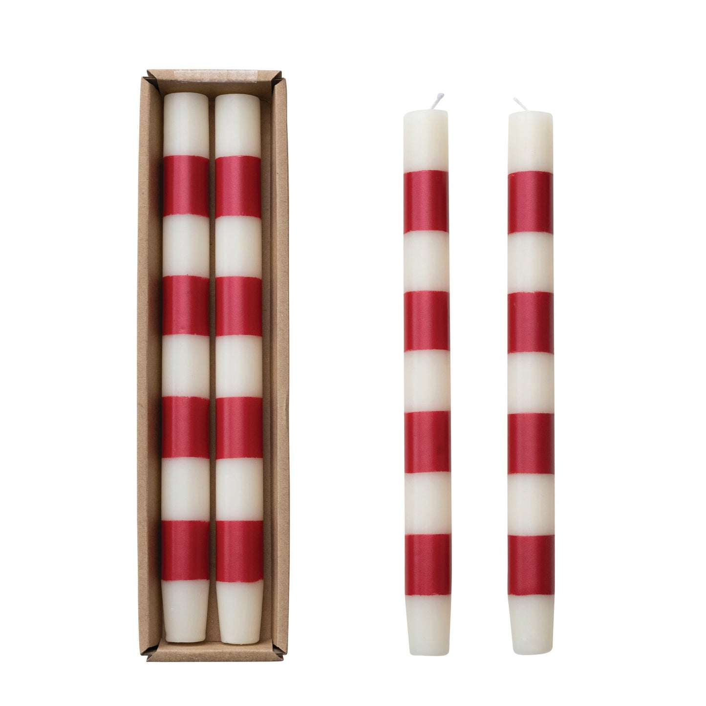 Taper Candles w/ Stripes in Box, Set of 2