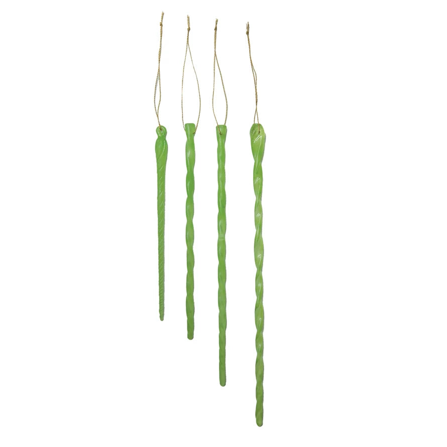 Handmade Green Glass Icicle Ornaments