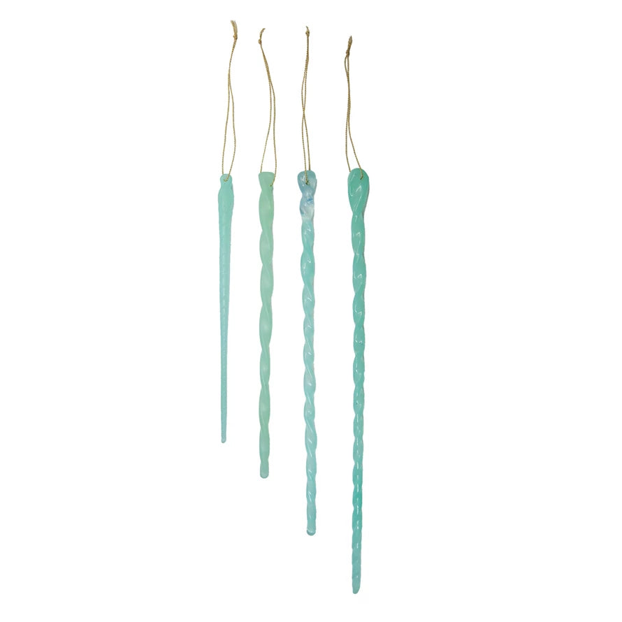 Handmade Blue Glass Icicle Ornaments