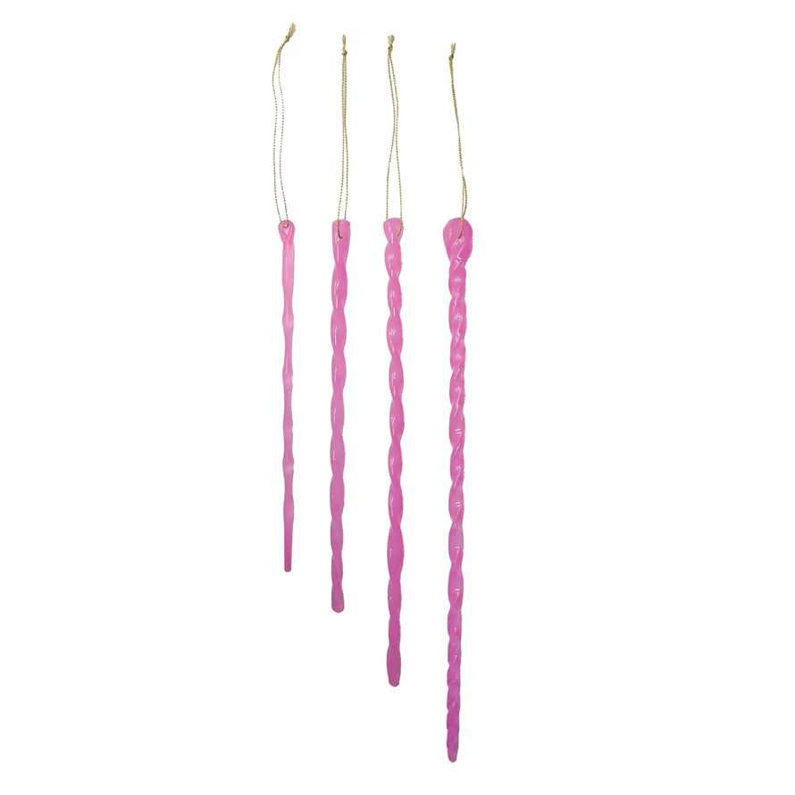Handmade Pink Glass Icicle Oranements