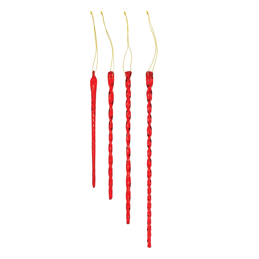 Handmade Red Glass Icicle Ornaments