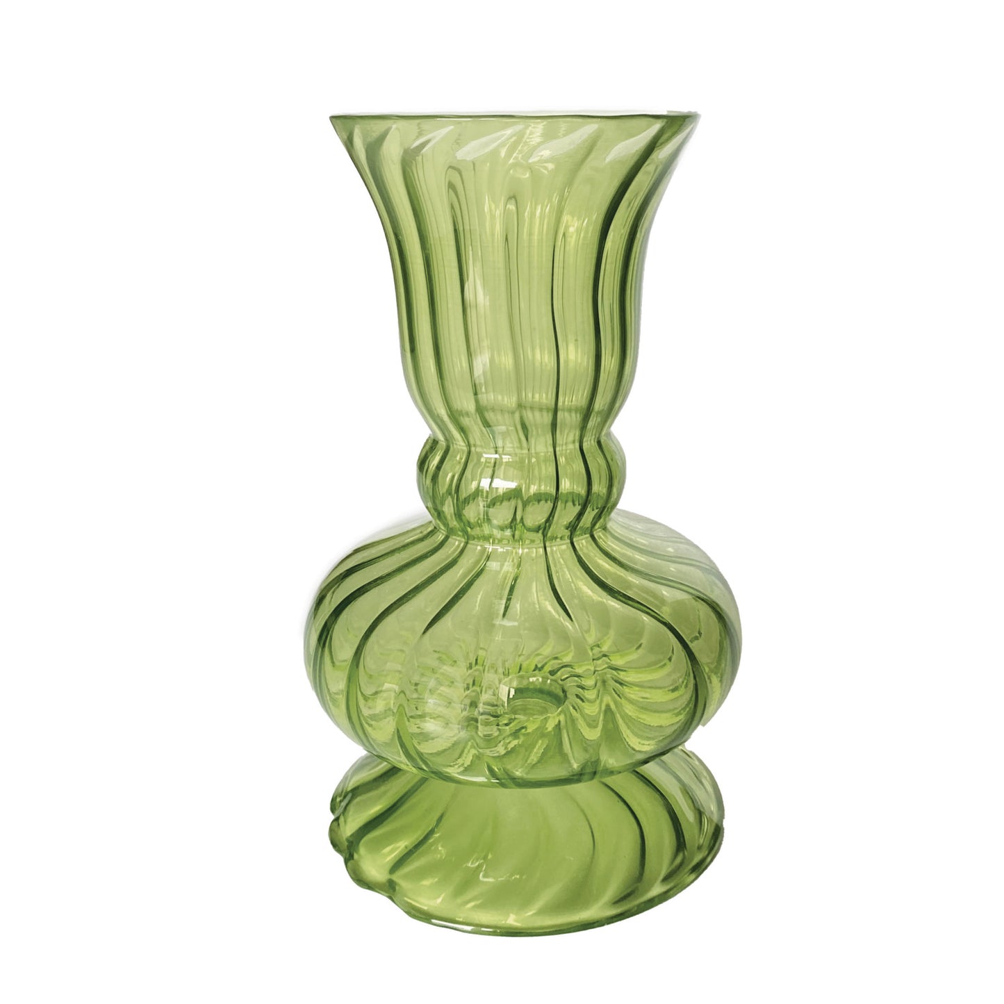 Hand-Blown Fluted Glass Vase, Green