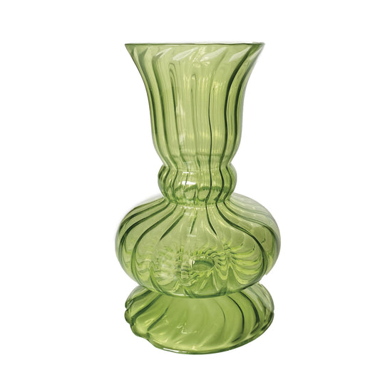 Hand-Blown Fluted Glass Vase, Green