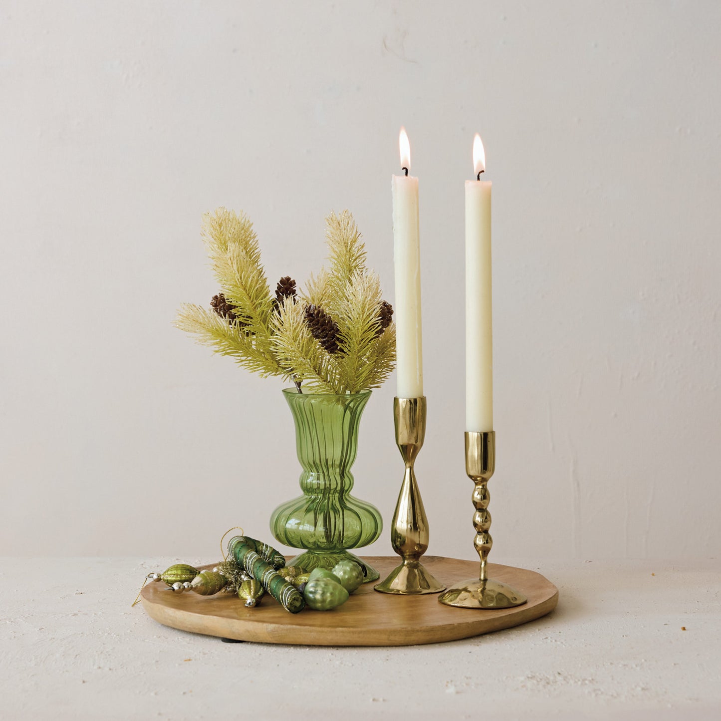 Hand-Blown Fluted Glass Vase, Green