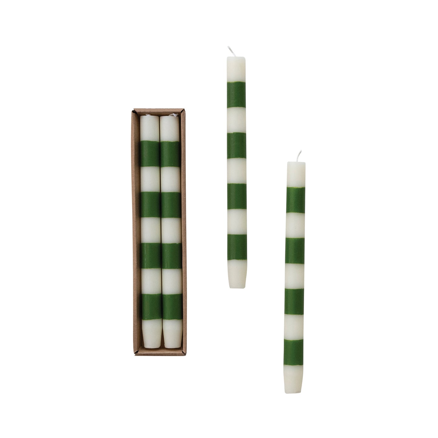 Taper Candles w/ Stripes in Box, Set of 2