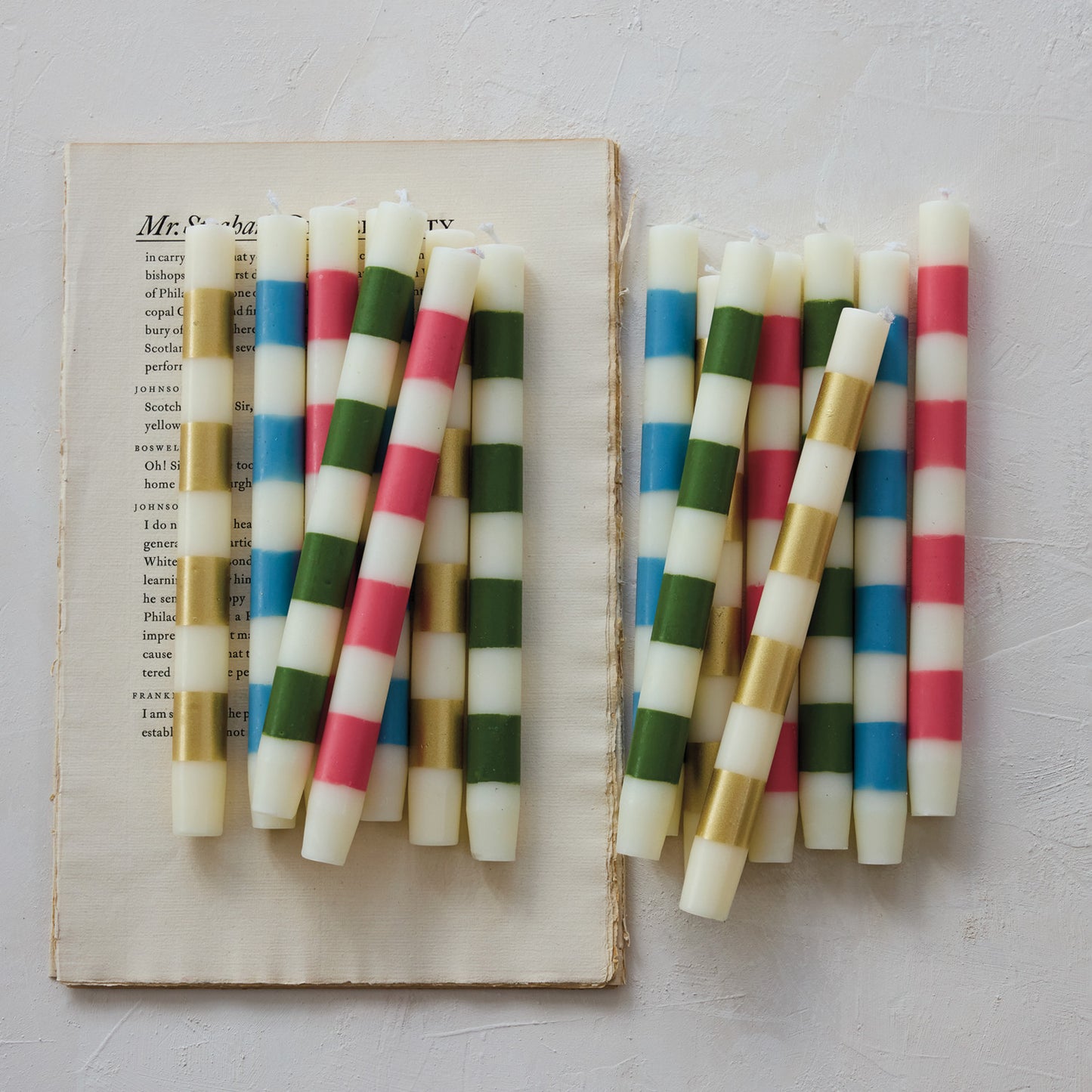 Taper Candles w/ Stripes in Box, Set of 2