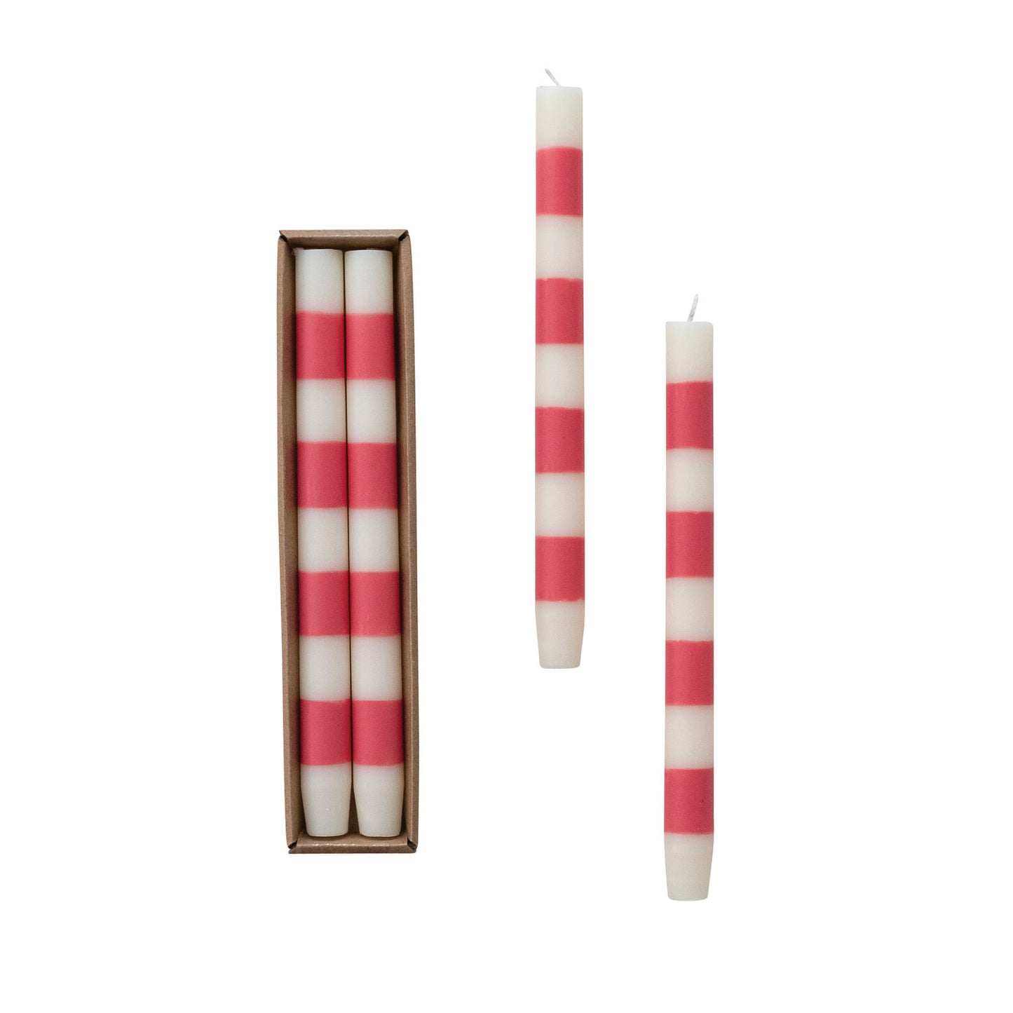 Taper Candles w/ Stripes in Box, Set of 2