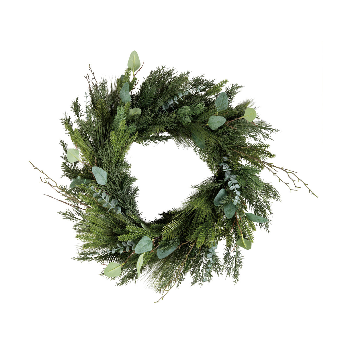 Faux Pine, Eucalyptus & Laurel Wreath with Twigs