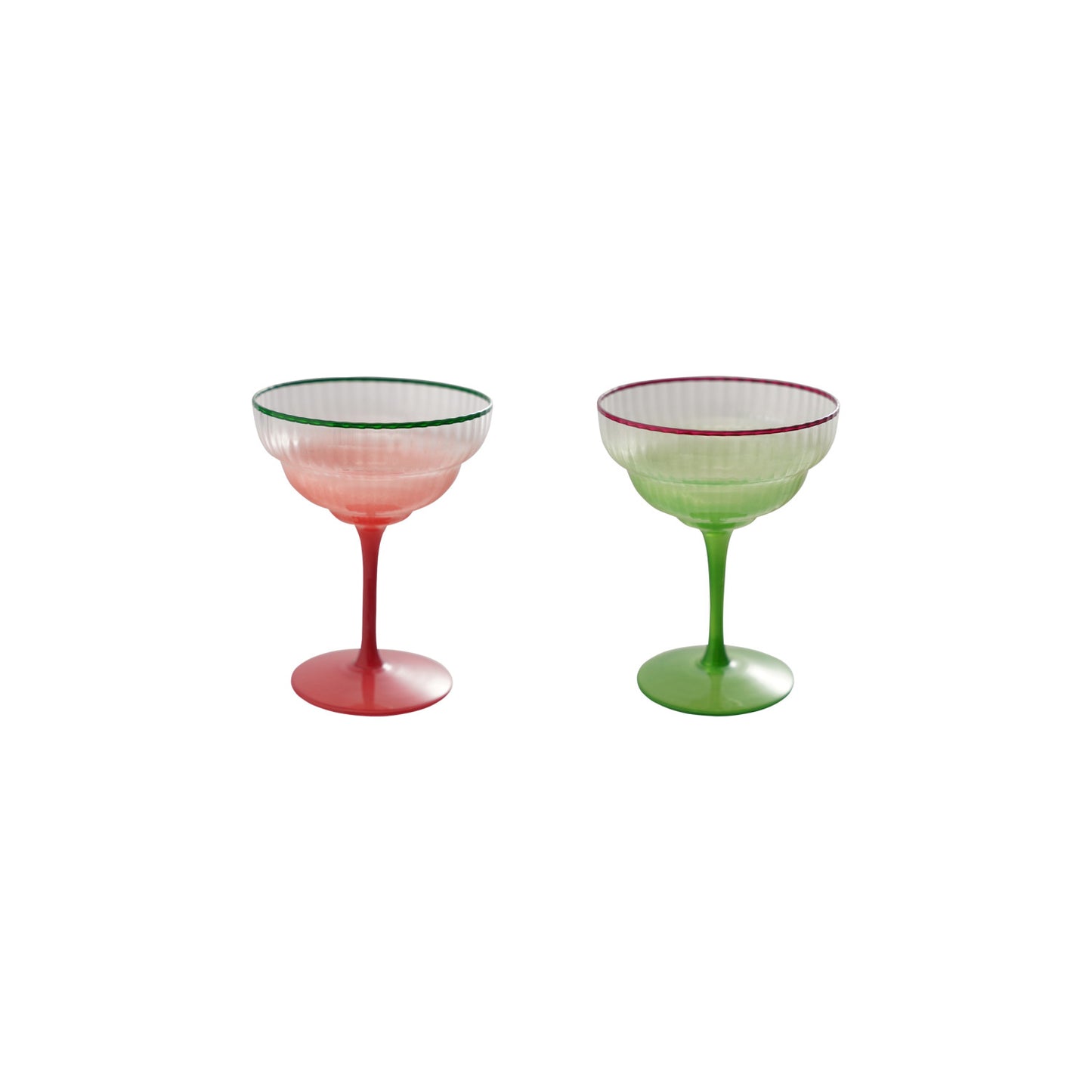 Fluted Stemmed Coupe Glass with Colored Rim