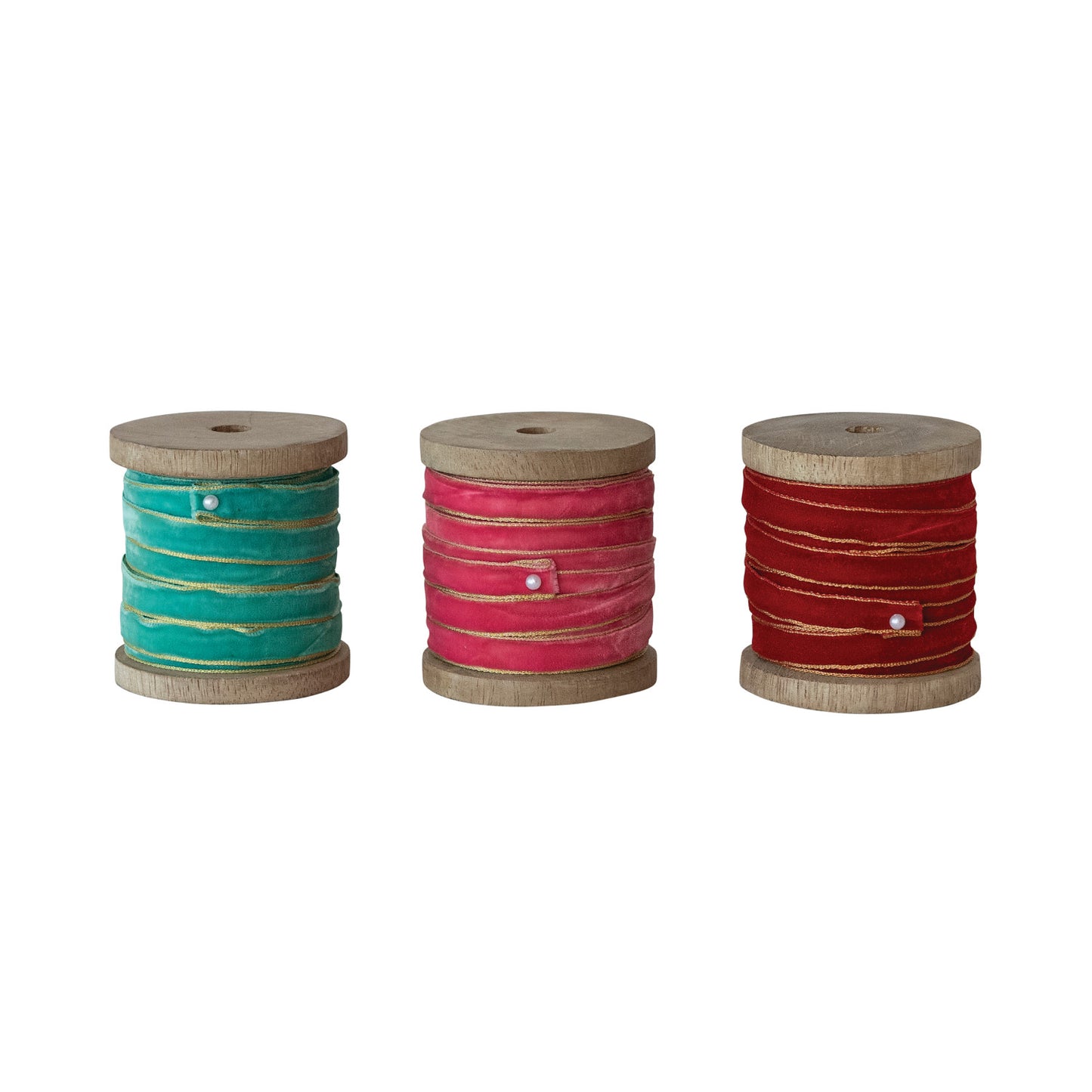 Velvet Ribbon with Metallic Gold Edges on Wood Spool