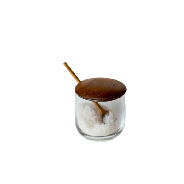 Glass Jar with Teak Lid & Spoon