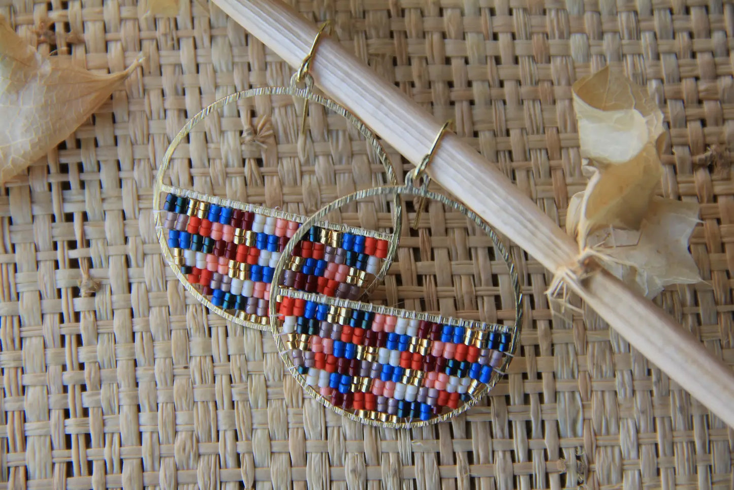 Handwoven Beaded Patchwork Circle Earrings
