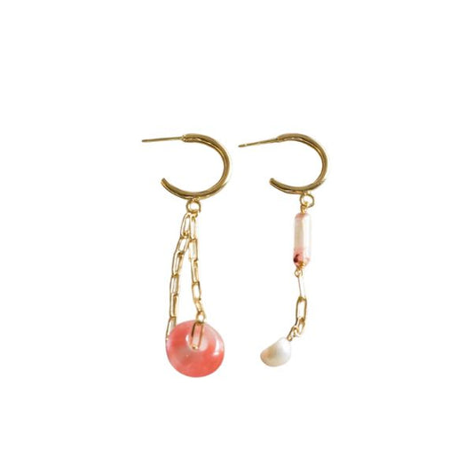 HANAMI Gemstone & Pearl Mismatched Gold Hoop Earrings