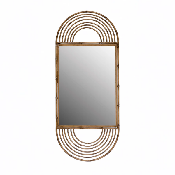 Metal Framed Wall Mirror with Faux Bamboo Arch Design
