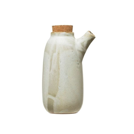 Stoneware Bottle with Cork Lid, Reactive Glaze