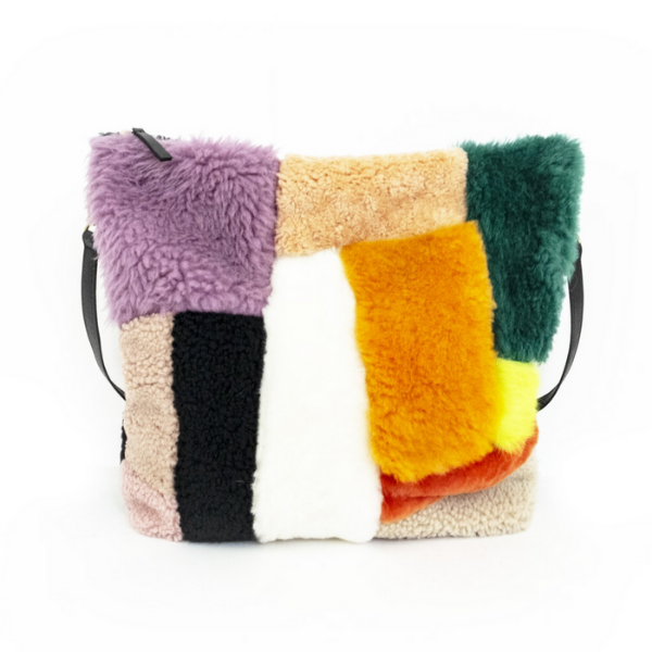 Patchwork Shearling Hobo
