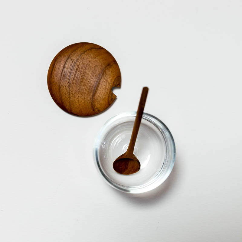 Glass Jar with Teak Lid & Spoon – Gold Leaf