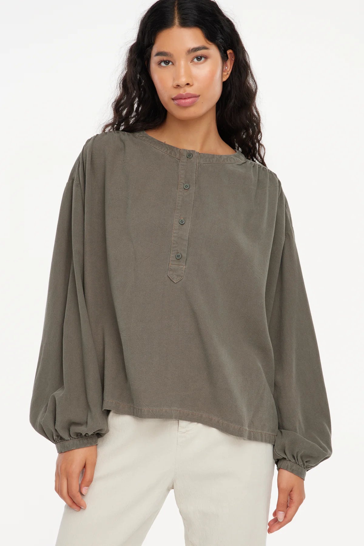 Sage Raw Silk Henley