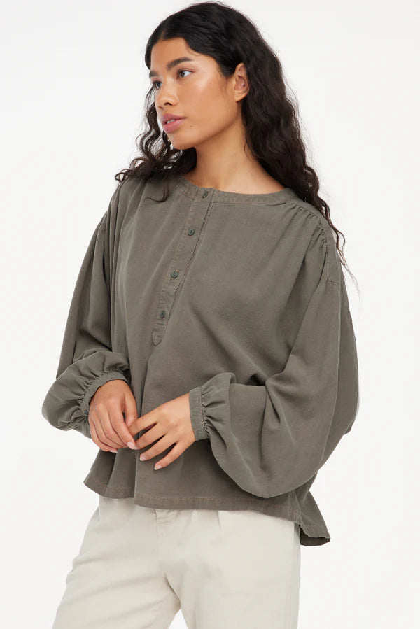 Sage Raw Silk Henley