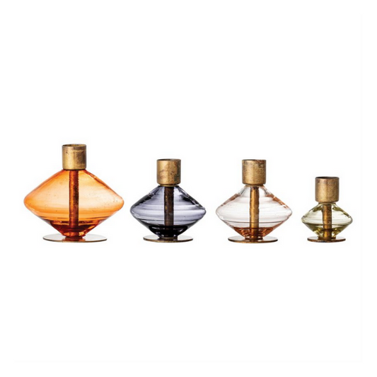Blown Glass & Metal Taper Candle Holders