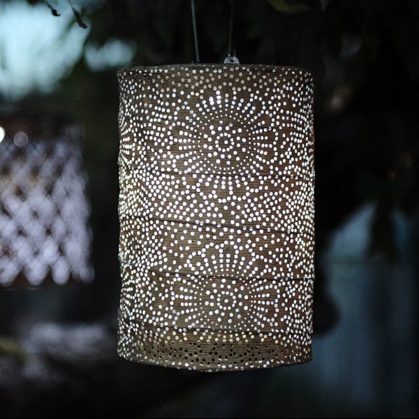 Soji Stella Bronze Cylinder Tyvek Solar Lantern - Gold Leaf