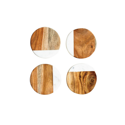Marble/Wood Coaster Set