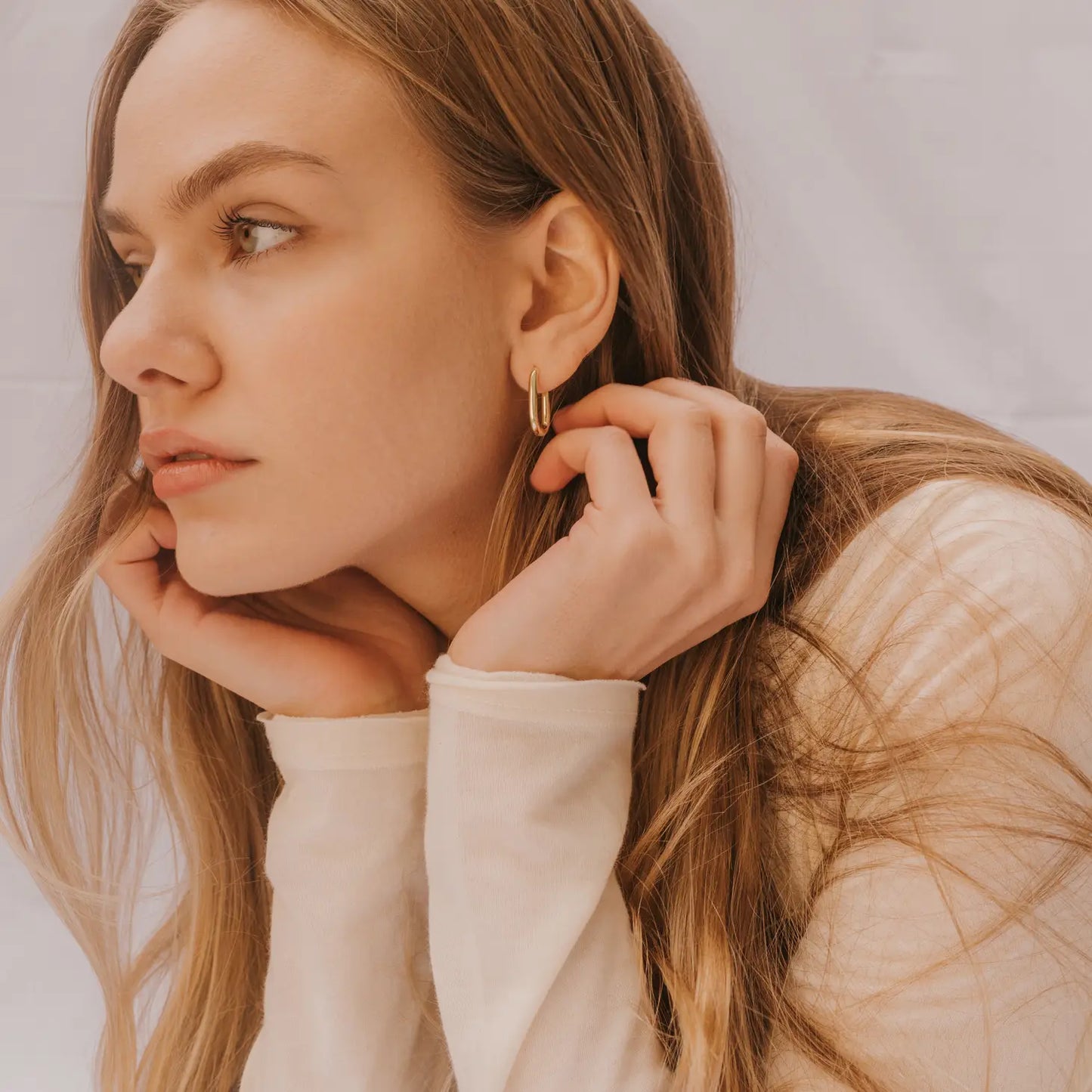 Gold Large Rectangle Hoop