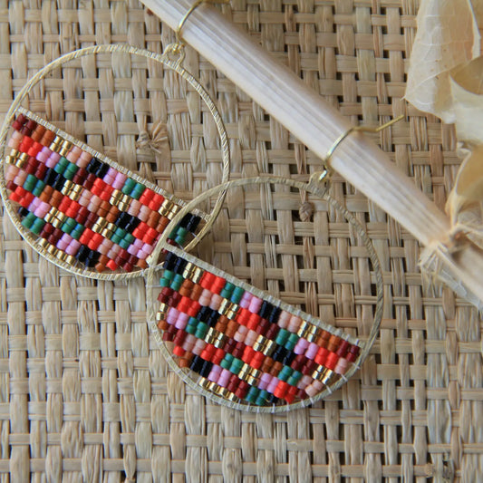 Handwoven Beaded Patchwork Circle Earrings